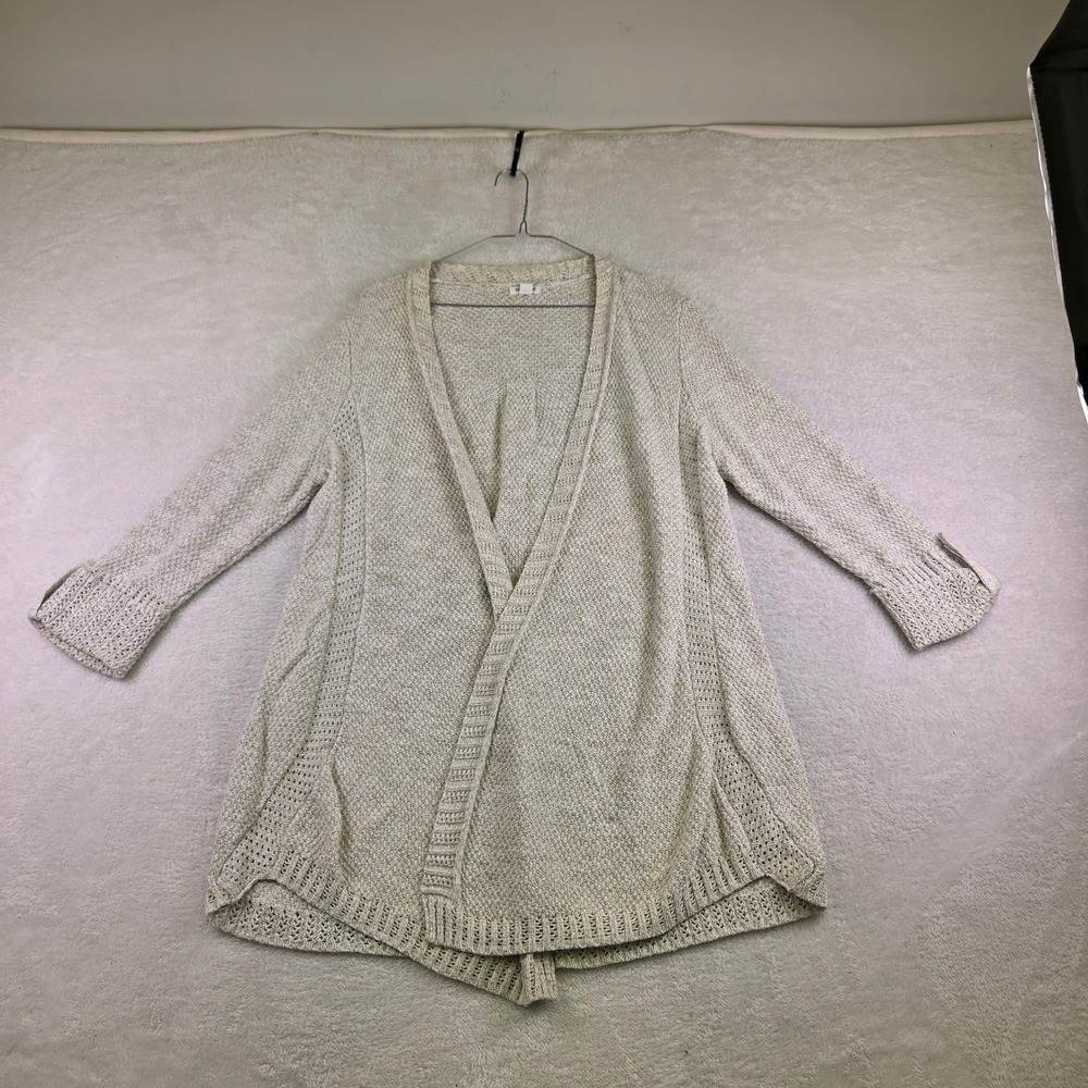 Westport Womens XL Oatmeal Beige Open Front Textured Knit Cardigan Sweater